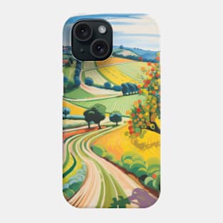 a landscape with a tree and fields Phone Case