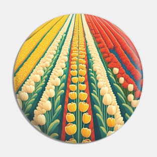 Vinatge Retro Vibrant Tulip Fields Poster Pin