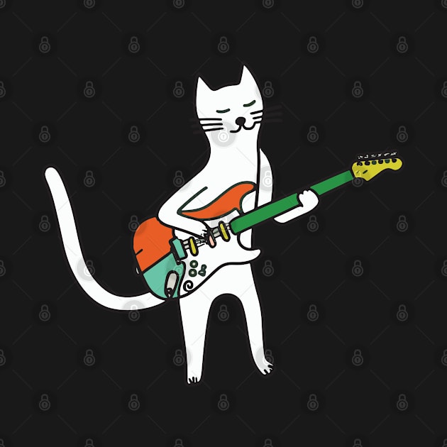 Rockin' Kitty: Minimalist Line Art Cat with Electric Guitar by Kishu