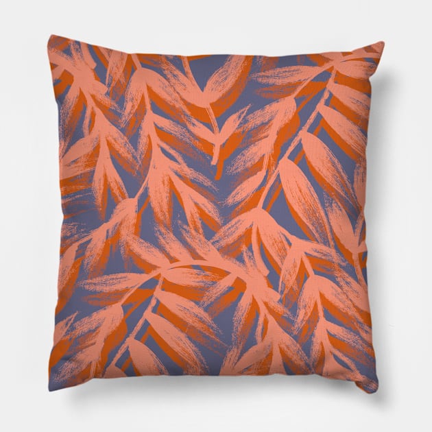 Painted Orange Leaves Pillow by Carolina Díaz