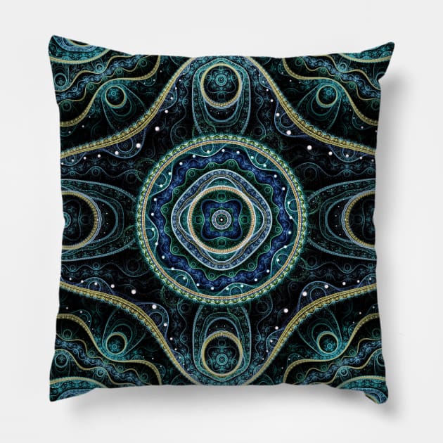 Mystical Grand Royal Julian Fractal Mandala Art Pillow by CatyArte