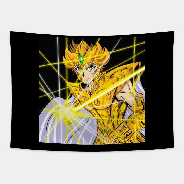 aioria leo gold saint in lightning plasma cosmos attack Tapestry by jorge_lebeau