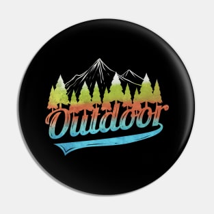 Logo Outdoor With Mountains And Forest On Camping Pin