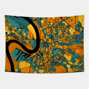 Dusseldorf Map Pattern in Orange & Teal Tapestry