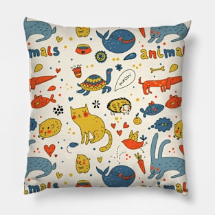 Cat & Animals Pattern Pillow