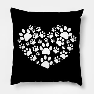 White dog paw print made of heart Pillow