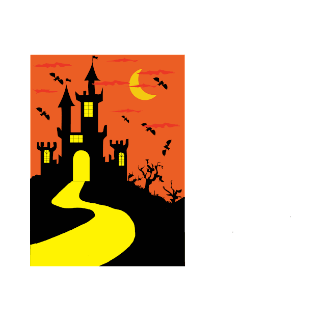 Halloween With Moon Orange Palace And Bat Silhouette by satyam012