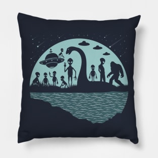 Bigfoot Loch Ness Monster Aliens Pillow