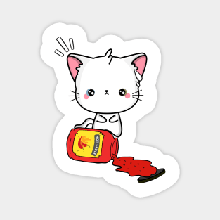 Funny White Angora Cat Spilled Hot Sauce Magnet