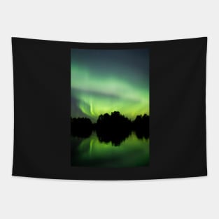 Northern lights glowing over lake in Finland Tapestry
