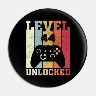 Level 44 Unlocked Funny Video Gamer 44th Birthday Gift Pin