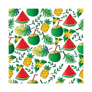 Seamless pattern with pineapple, watermelon and coconut slice. T-Shirt