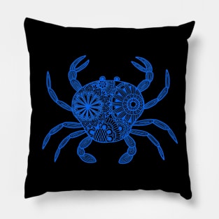 Mandala Crab (blue and black inverted) Pillow