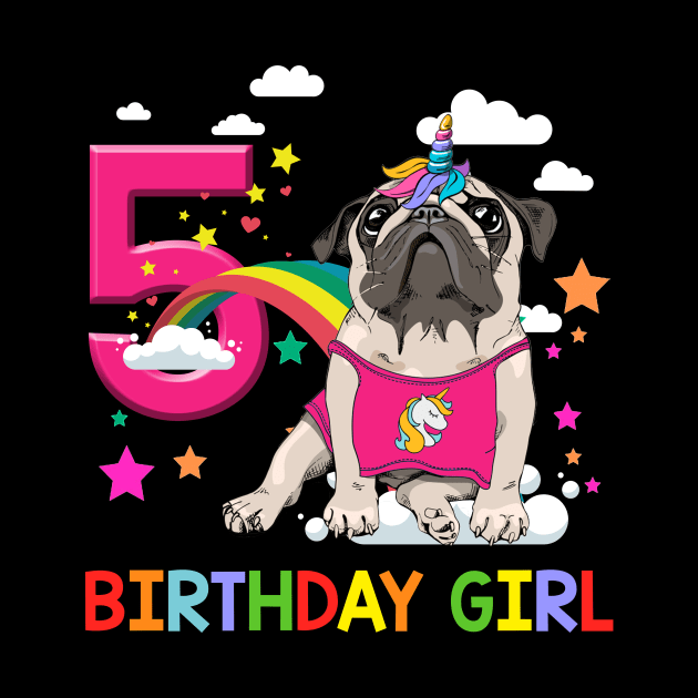 Pug Birthday - 5 Years Old Unicorn Pugicorn Party by martinyualiso