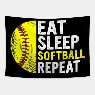 Eat Sleep Softball Repeat Funny Softball Players Kids Boys Tapestry