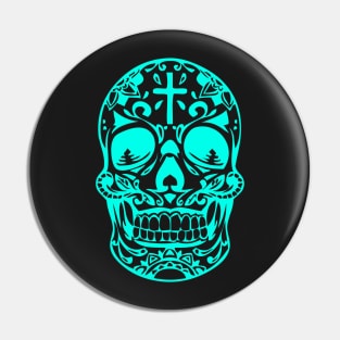 Neon blue designer skeleton head Pin