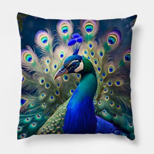 Gorgeous peacock with teal and gold plumage Pillow