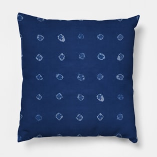 Shibori white dots over blue indigo background Pillow