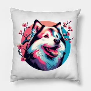 Lapponian Herder Enjoys Spring Amid Cherry Blossoms Pillow