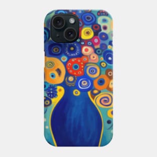 Cute Abstract Flowers in a Blue Vase Still Life Painting Phone Case