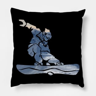 Cool Snowboarder Outline with Winter Mountains Pillow