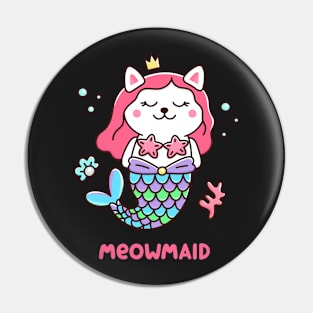 Cute kawaii white cat - mermaid Pin