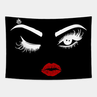 Eyes and Lips in Black Tapestry