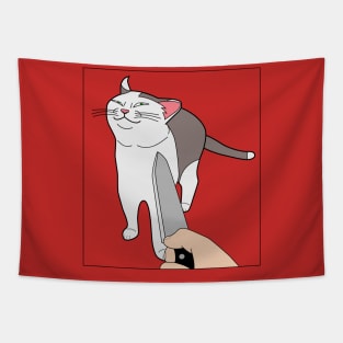 Smug Knife Cat Meme Tapestry