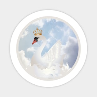 dreamlike swan in the clouds with a crown Magnet