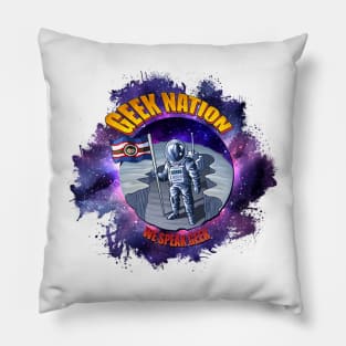 Geek Nation, Astronaut on Moon v2 Pillow