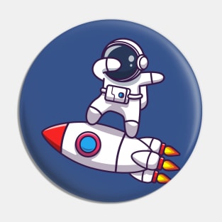 Cute Astronaut Dabbing On Rocket Cartoon Pin