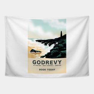 Godrevy St Ives Bay cornwall travel poster. Tapestry