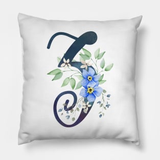 Floral Monogram Z Wild Blue Flowers Pillow