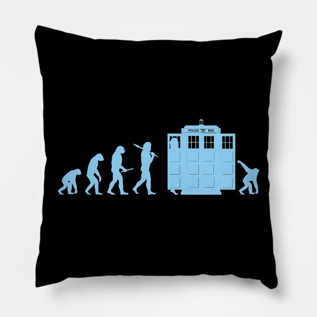 Evolution and Back Again Funny Science Sci-fi Time Travel Whovian Prehistoric Meme Pillow by BoggsNicolas