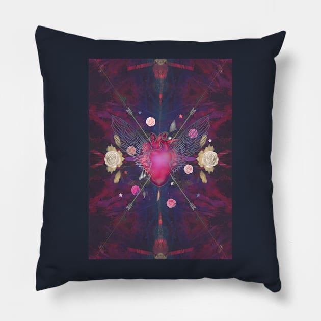 Heart, roses, arrows Pillow by mikath