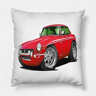 cartoon drawings of MGB GT Red Pillow