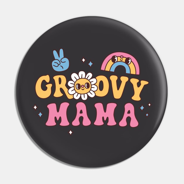 Groovy Mama Hippie Flower And Rainbow Pin by rustydoodle