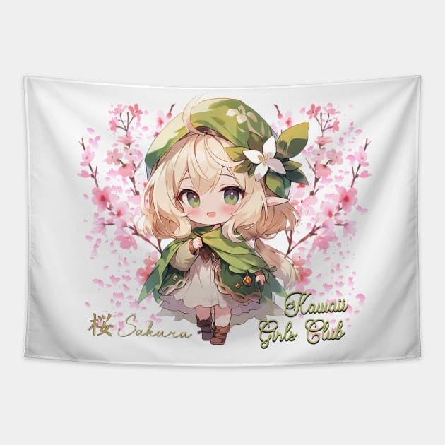 Kawaii Girls Club - Cute Chibi Girl Tapestry by PlayfulPandaDesigns