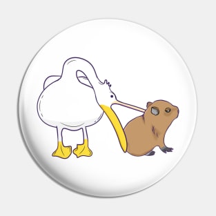 Pelican Tries to Eat Capybara Funny Cute Kawaii Meme Pin