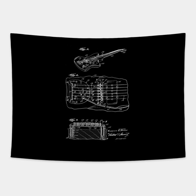 Electrical Guitar Vintage Patent Drawing Tapestry by TheYoungDesigns