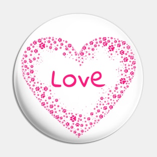 Pink Paw Print Love Heart Pin