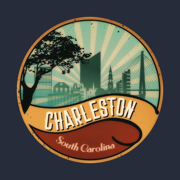 Charleston City Skyline South Carolina Retro Vintage Design 80s by DimDom