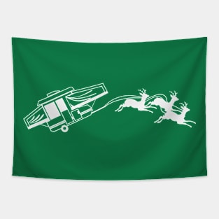 Pop Up Camper Santa Sleigh Flying Reindeer Tapestry