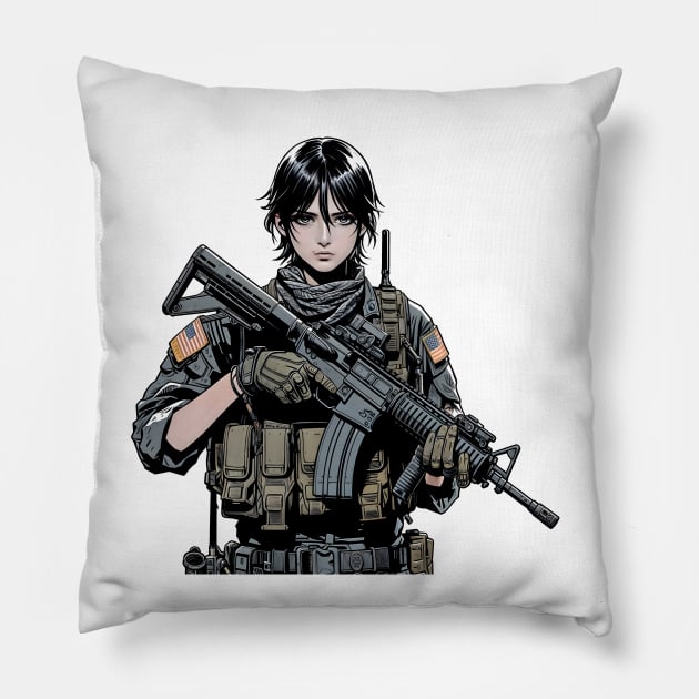 Tactical Girl Pillow by Rawlifegraphic