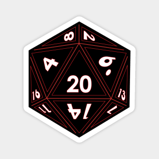 Black D20 Dice (Red Outline) Full Size Magnet