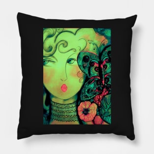 green fairy woodland art deco dolly girl Pillow