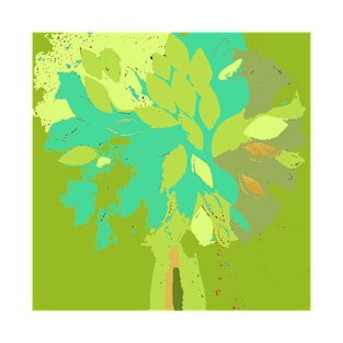 Tree, summer leaf green teal blue yellow gold fiber art textile mixed media digital T-Shirt