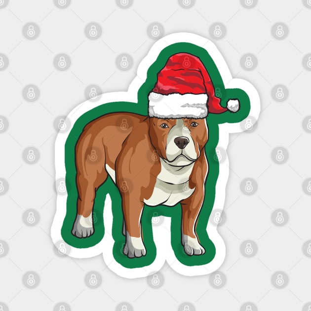 Santa Hat-Wearing Pitbull Puppy Funny Christmas Holiday Magnet by Contentarama