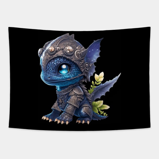 Cute Dragon Wearing His New Armor Tapestry by Dragon Cove