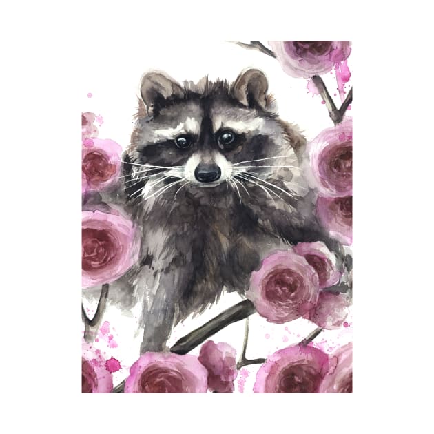 Raccoon and Flowers by Kira Balan